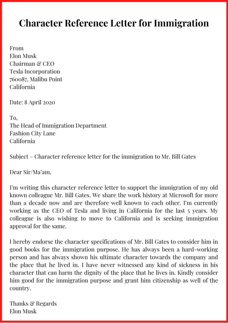 Character Reference Letter For Immigration Character Reference Letter