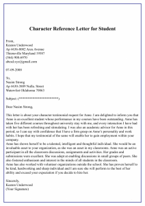 Character Reference Letter For Student
