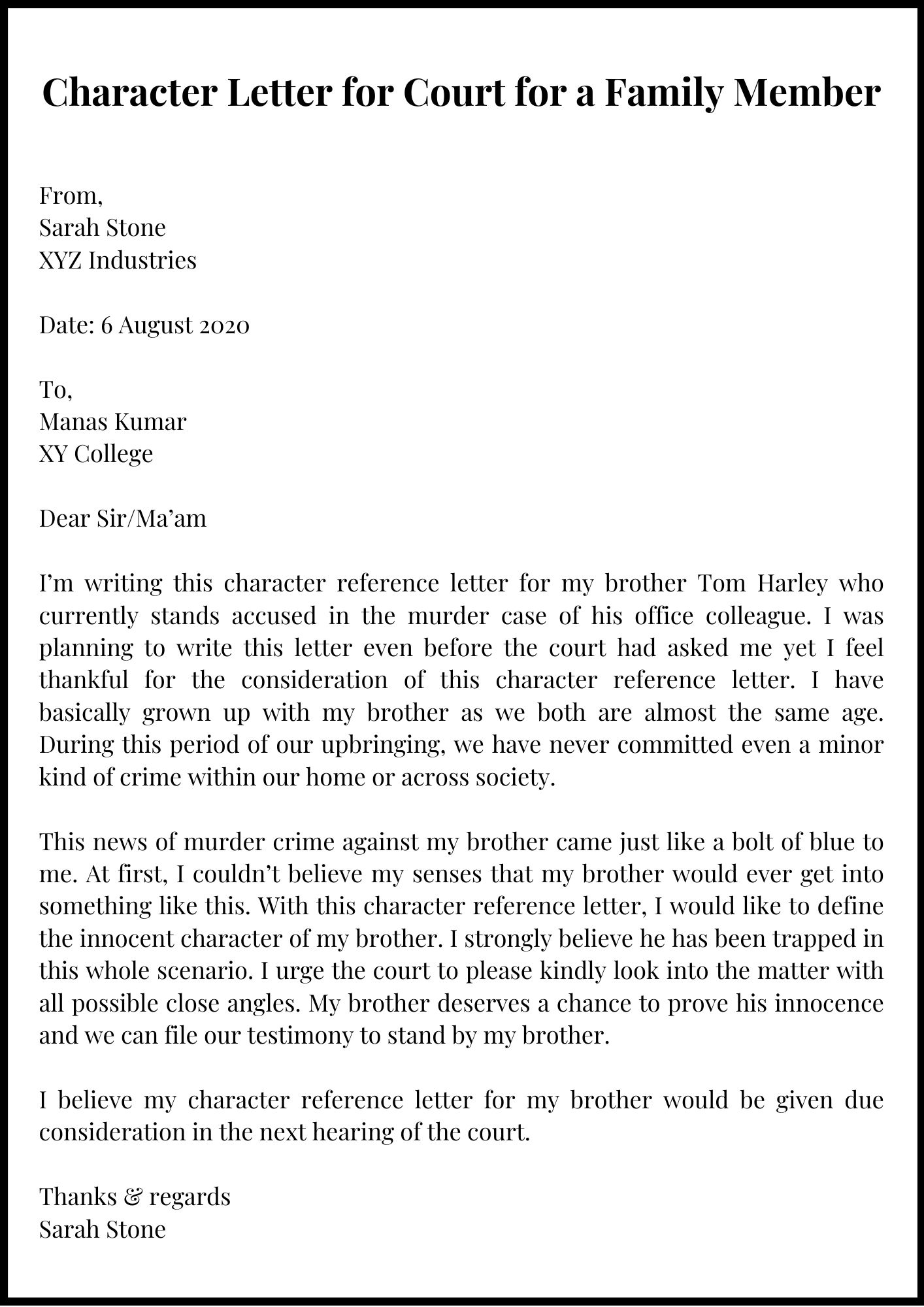 Character Letter for Court for a Family Member pdf Character