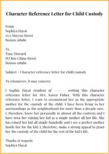 Character Reference Letter for Child Custody