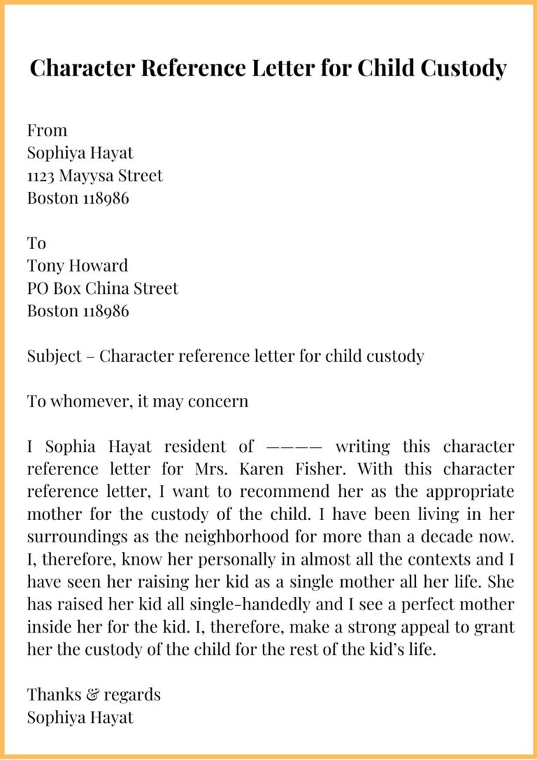 Character Reference Letter For Child Custody Character Reference Letter