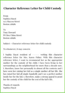 Character Reference Letter for Child Custody Template