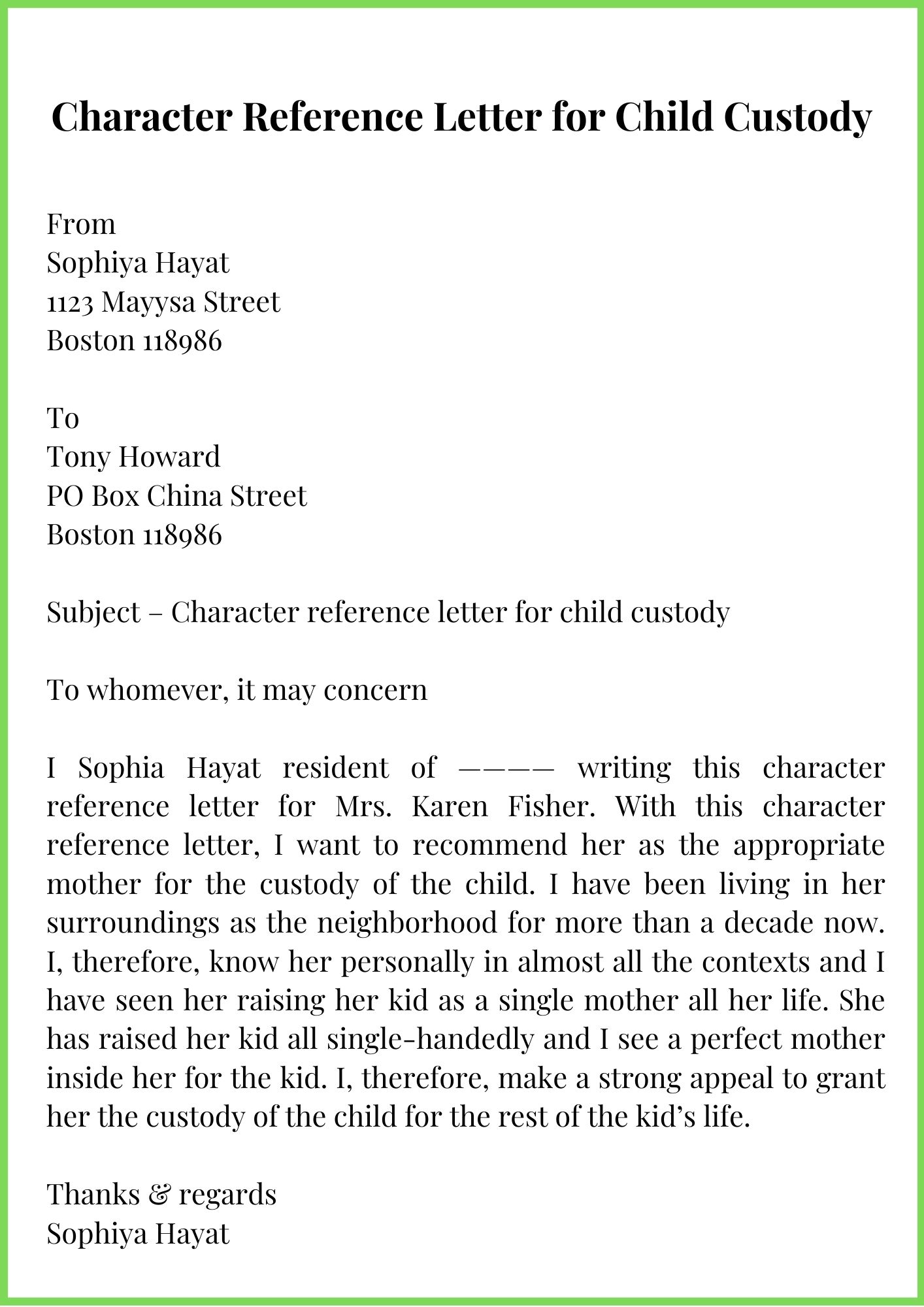 Search character Reference Letter In Child Custody Cover Letter Gambaran