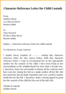 Character Reference Letter for Child Custody | Character Reference Letter