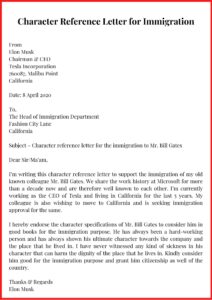 Character Reference Letter for Immigration