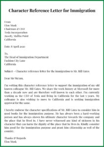 Character Reference Letter for Immigration PDF