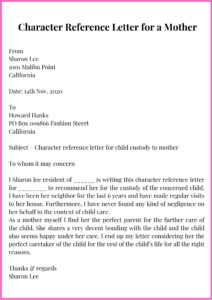 Character Reference Letter for a Mother