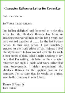 Character Reference Letter for coworker template