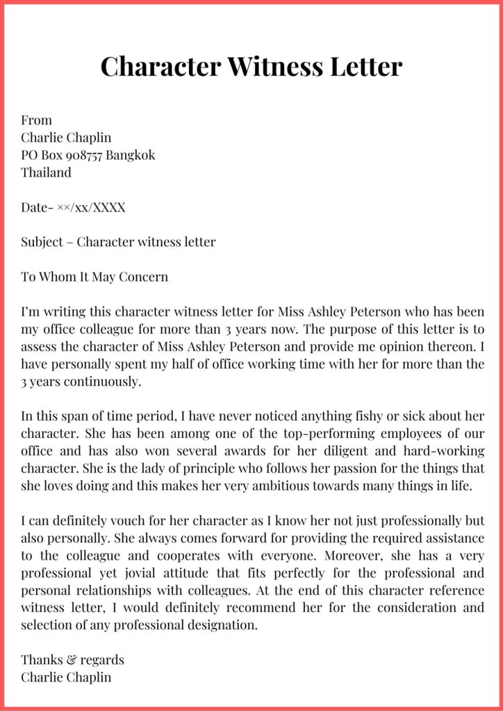 Character Witness Letter