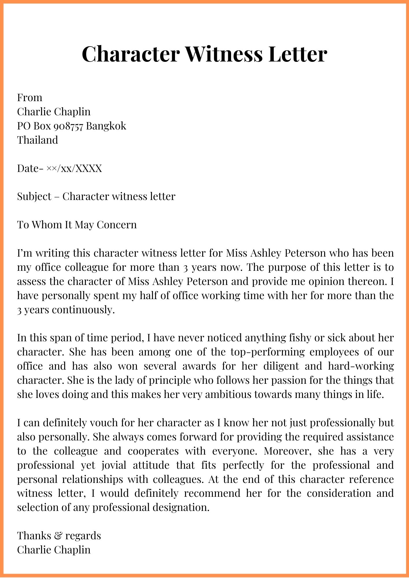 Character Witness Letter Template Character Reference Letter