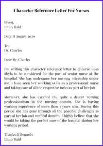 Professional Character Reference Letter For Nurses