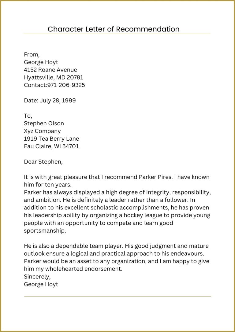 Character Letter Of Recommendation Templates In Pdf And Word 6088