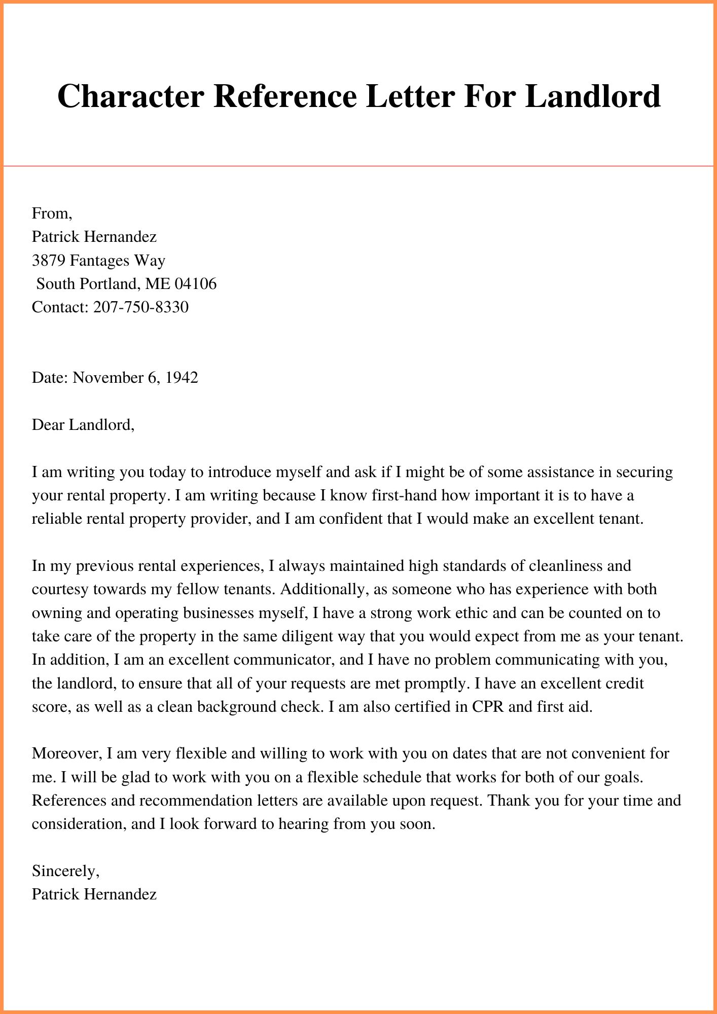 Character Reference Letter For Landlord From Friend Uk