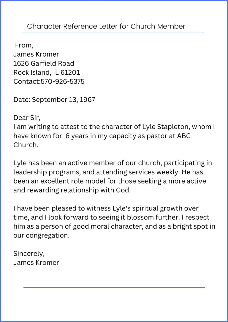 Character Reference Letter For Church Member Templates Pdf 7531