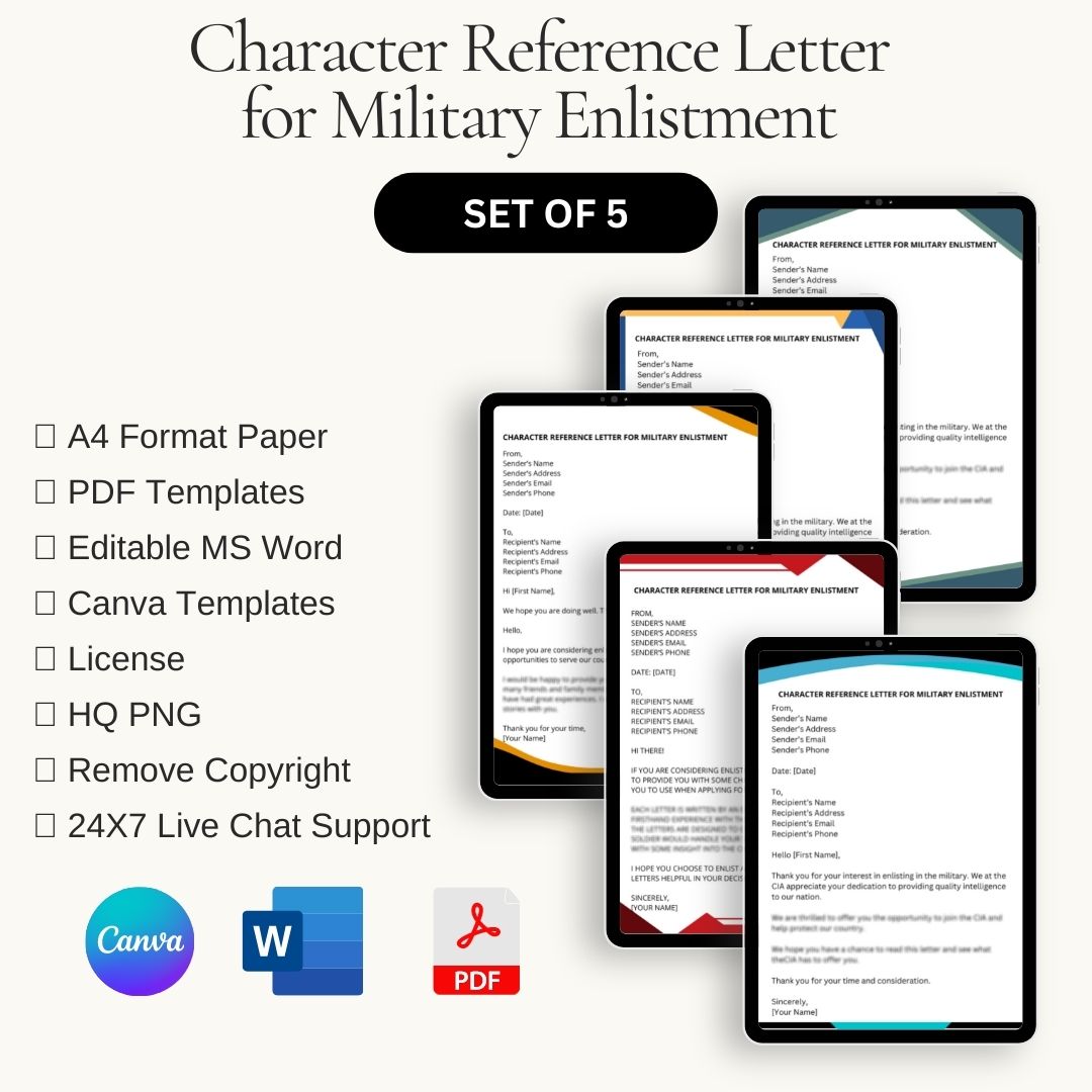 Character Reference Letter for Military Enlistment Template in PDF & Word