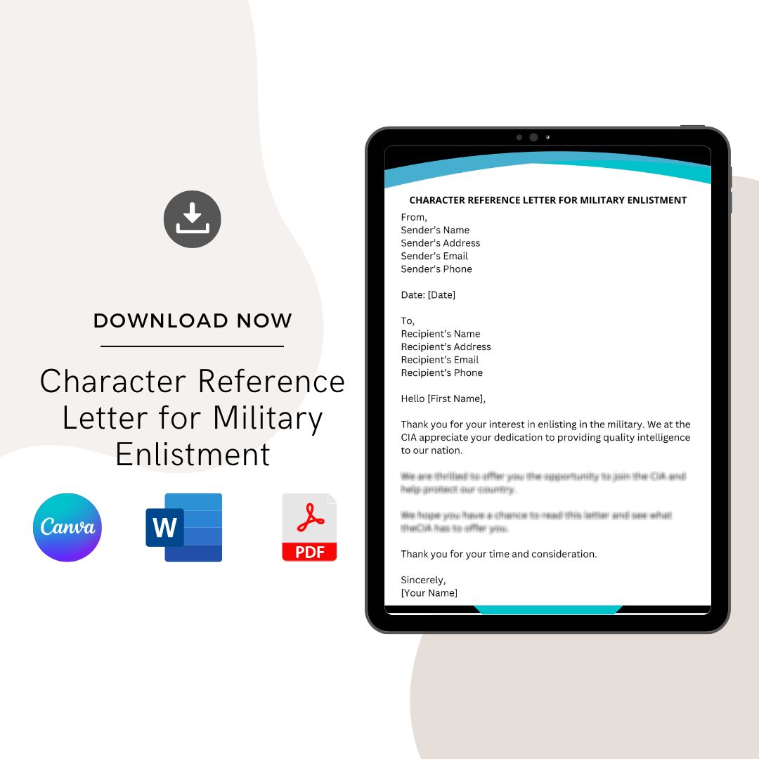 Character Reference Letter for Military Enlistment