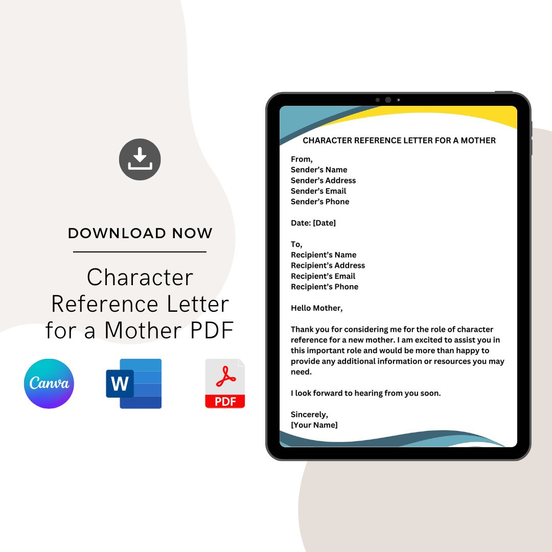 Character Reference Letter for a Mother PDF