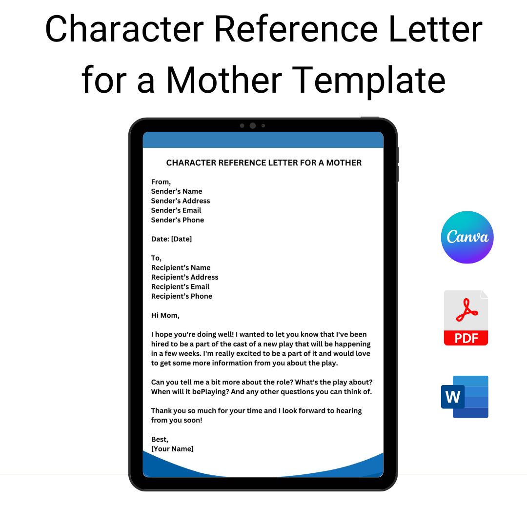 Character Reference Letter for a Mother Template
