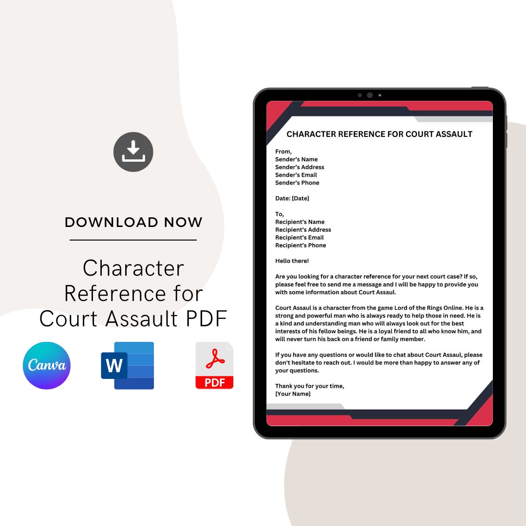 Character Reference for Court Assault PDF