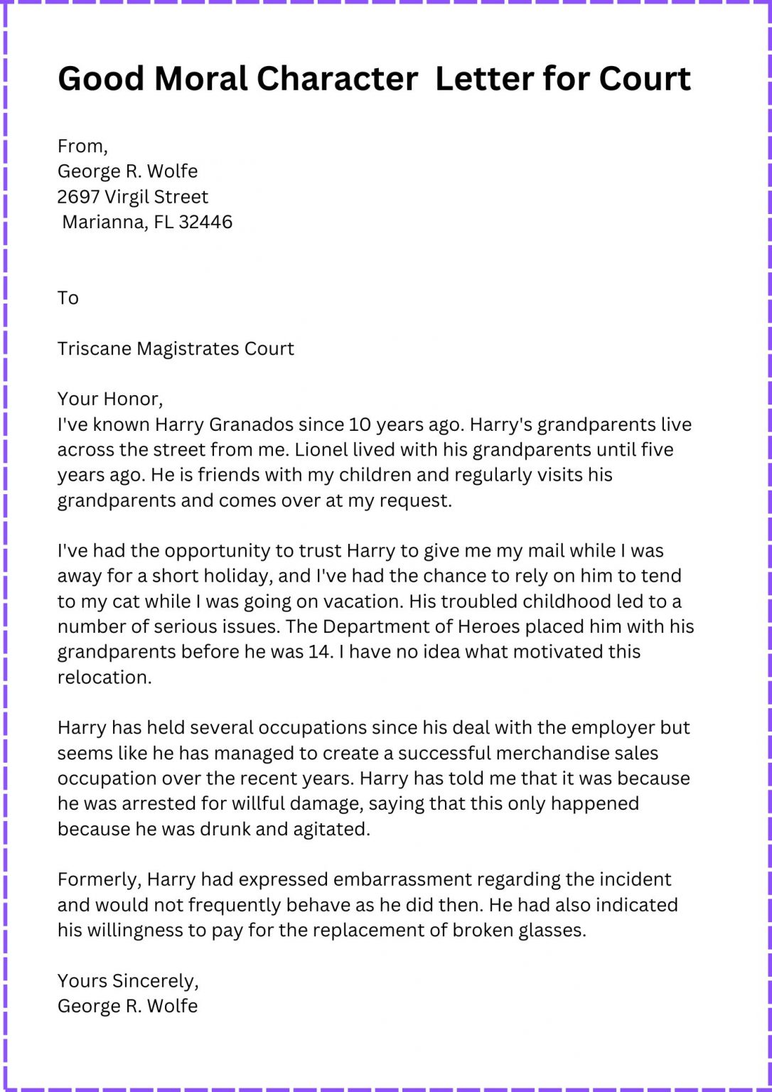 Good Moral Character Character Letter for Court Templates