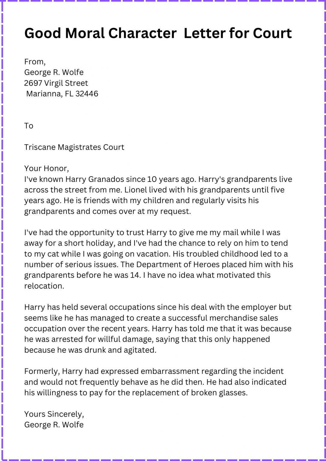 Good Moral Character Character Letter For Court Templates