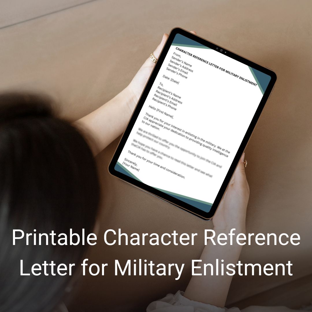 Printable Character Reference Letter for Military Enlistment