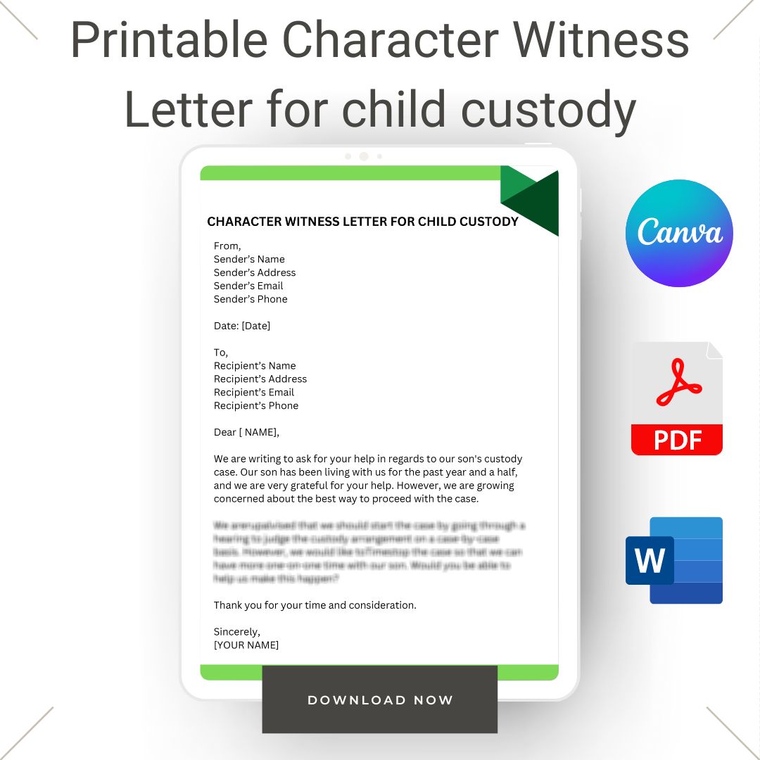 Printable Character Witness Letter for child custody