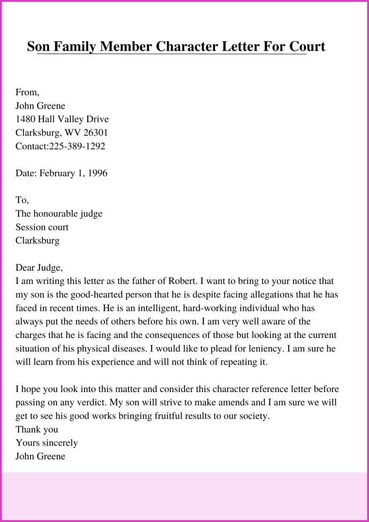Son Family Member Character Letter For Court Template PDF