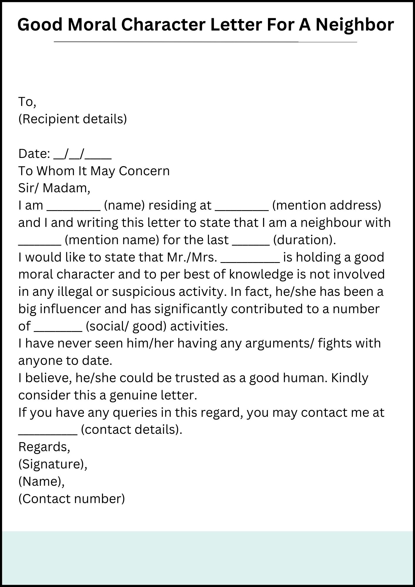 Good Moral Character Letter For A Neighbor 
