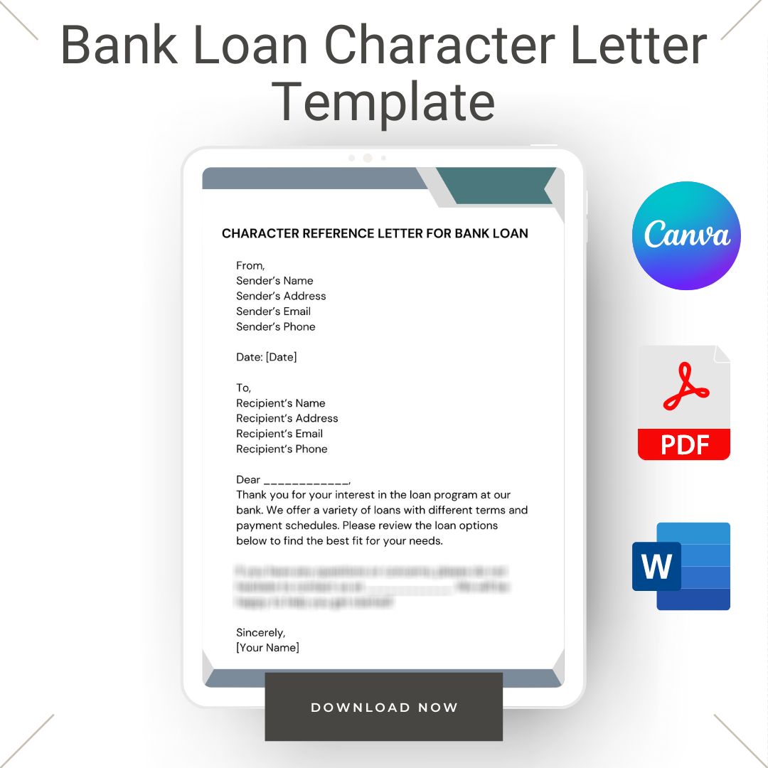 Bank Loan Character Letter Template