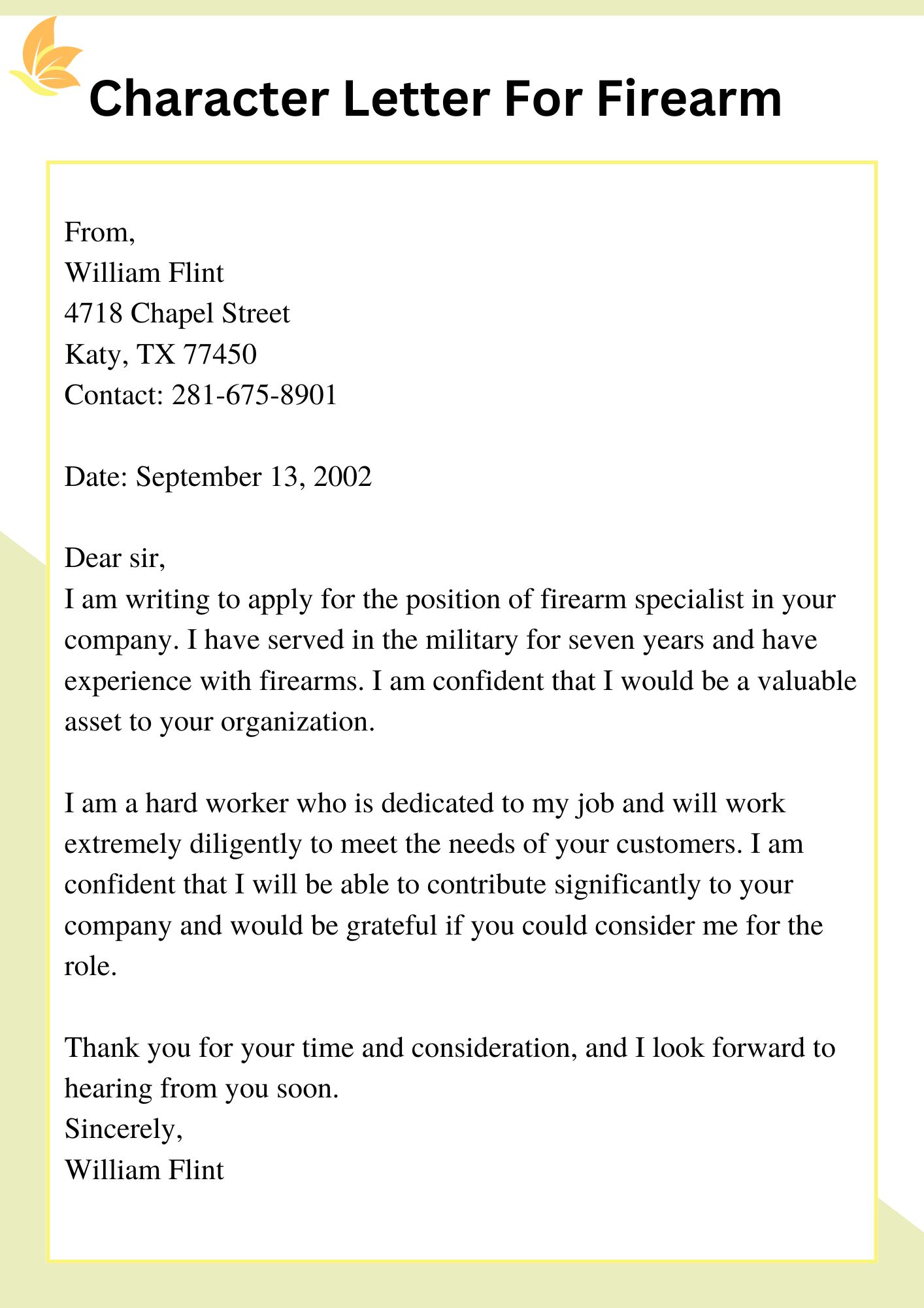 Sample Character Reference Letter For Firearm