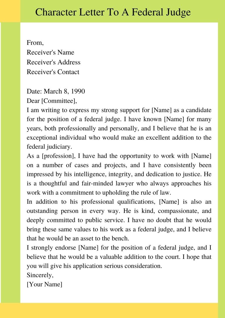 How To Write A Character Letter To A Federal Judge Sample 4806