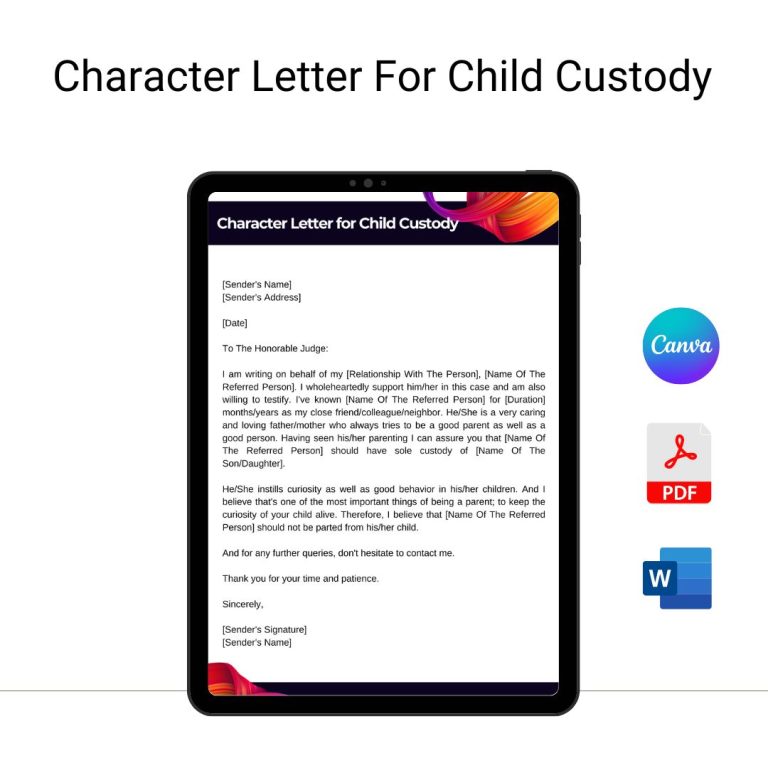 Character Letter for Child Custody Sample Template in Pdf & Word (2