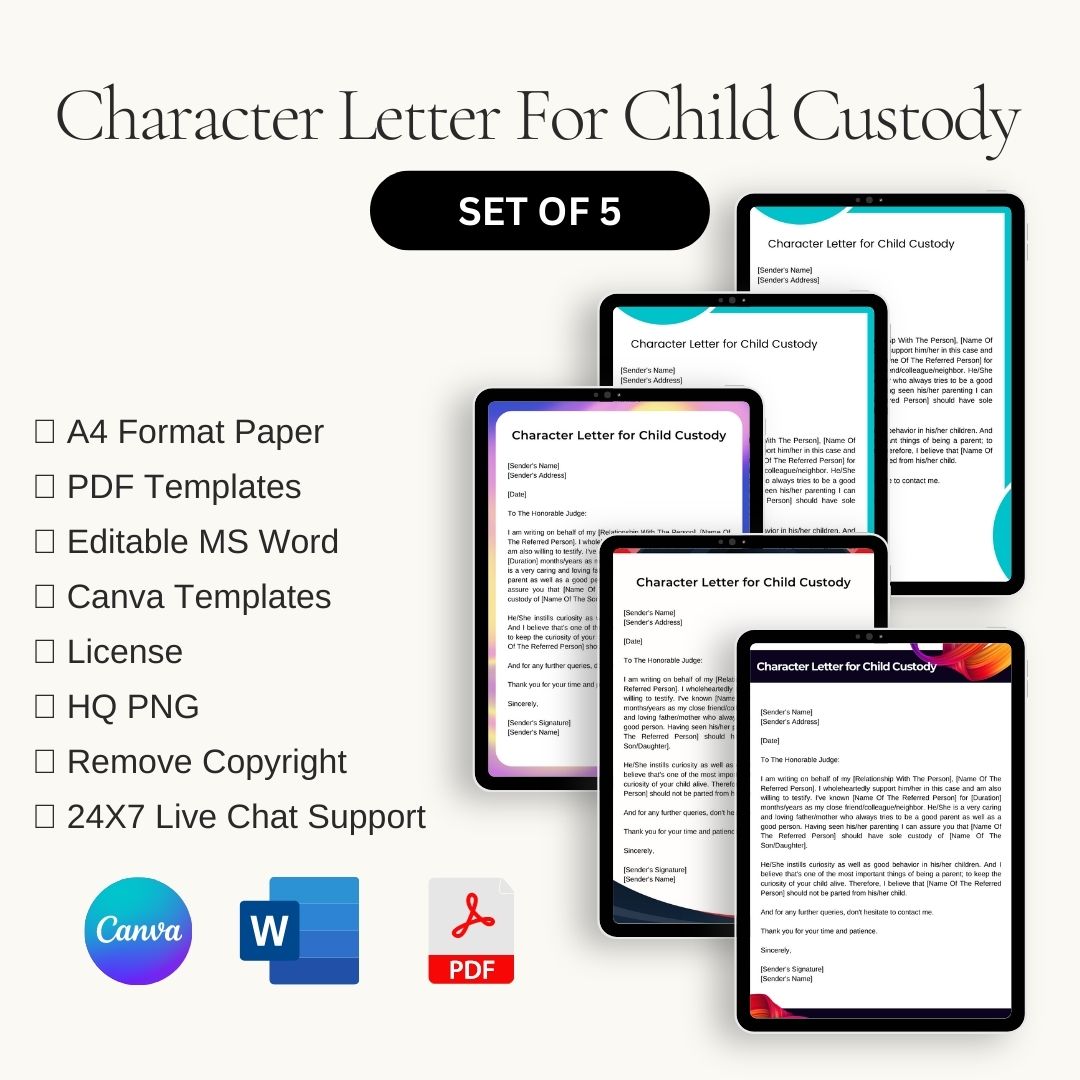 Character Letter for Child Custody Sample Template in Pdf & Word
