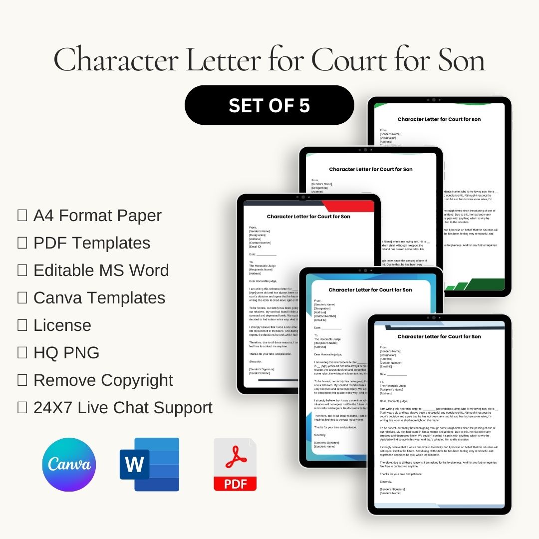Character Letter for Court for Son Sample Template in PDF & Word