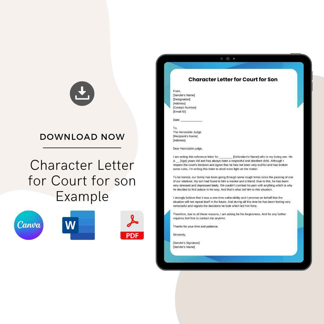 Character Letter for Court for son Example