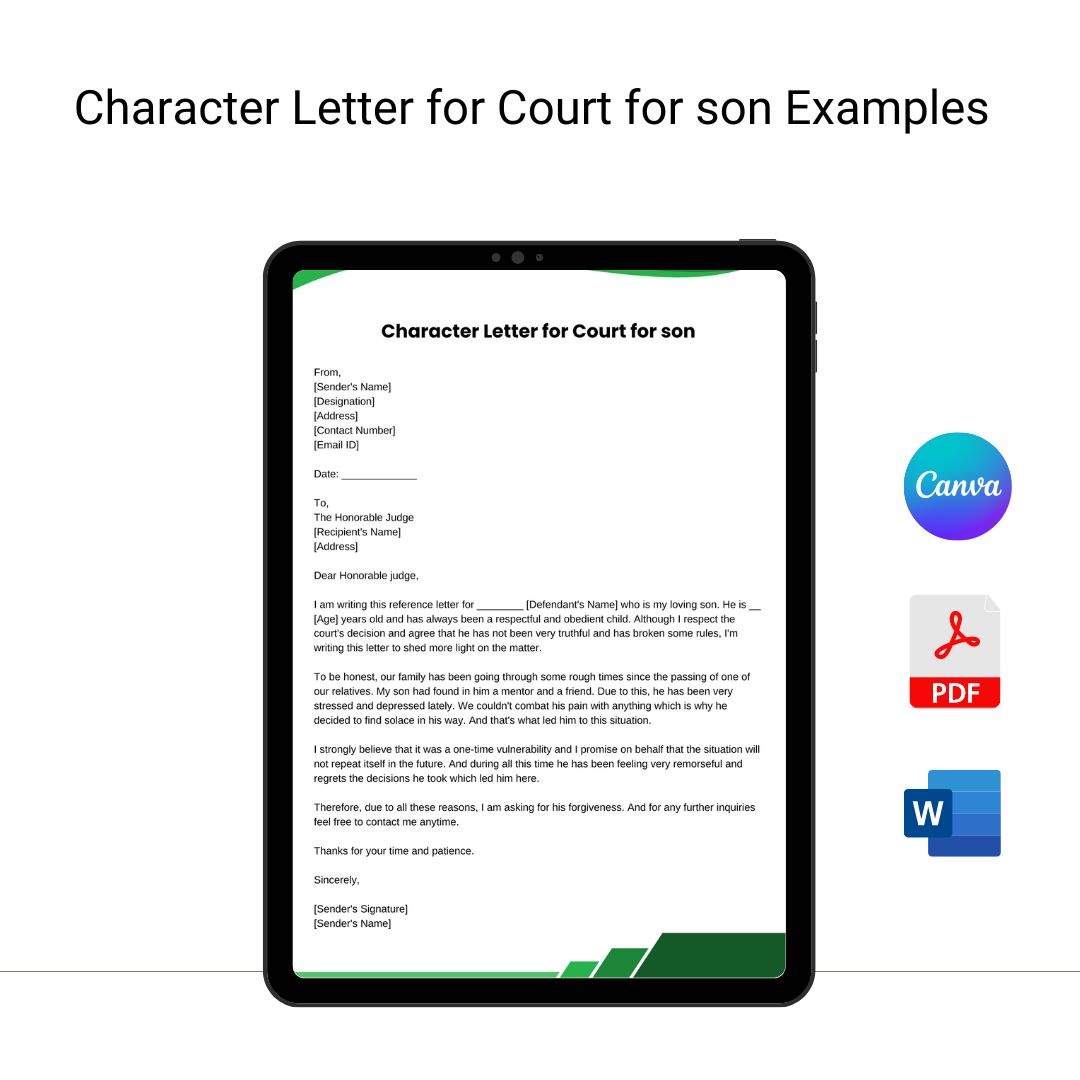 Character Letter for Court for son Examples