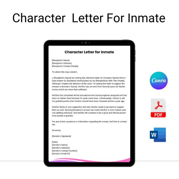 Character Letter For Inmate Sample Template In Pdf Word Character Reference Letter