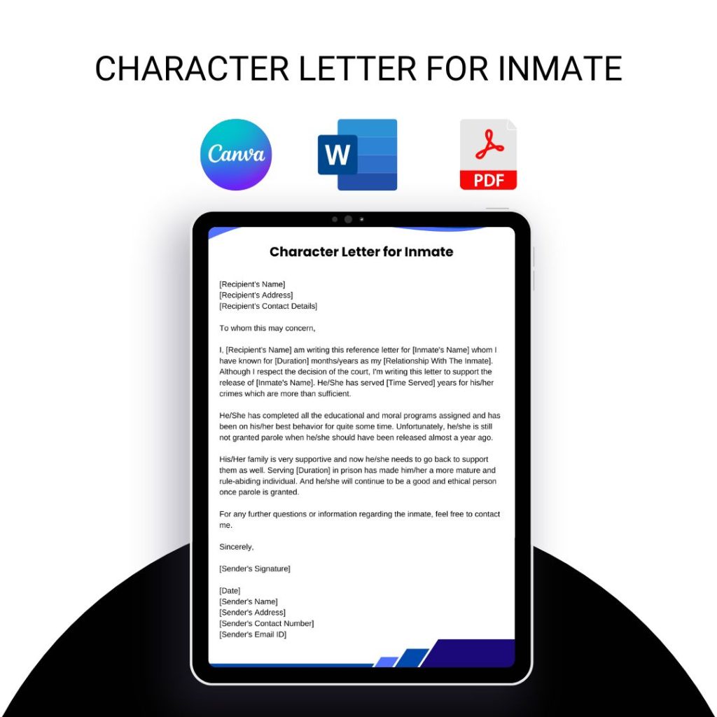Character Letter for Inmate Sample Template in Pdf & Word (4 ...