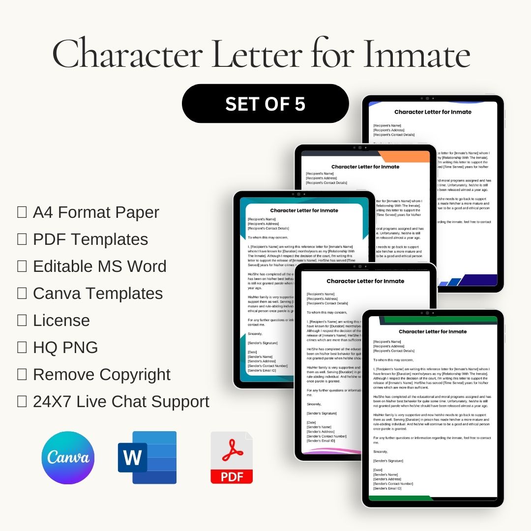 Character Letter for Inmate Sample Template in PDF & Word