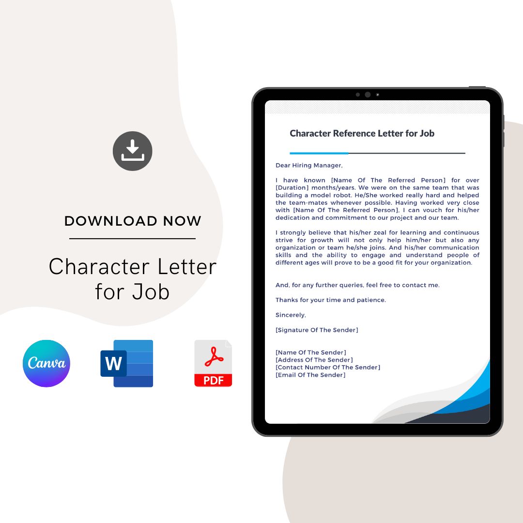 Character Letter for Job