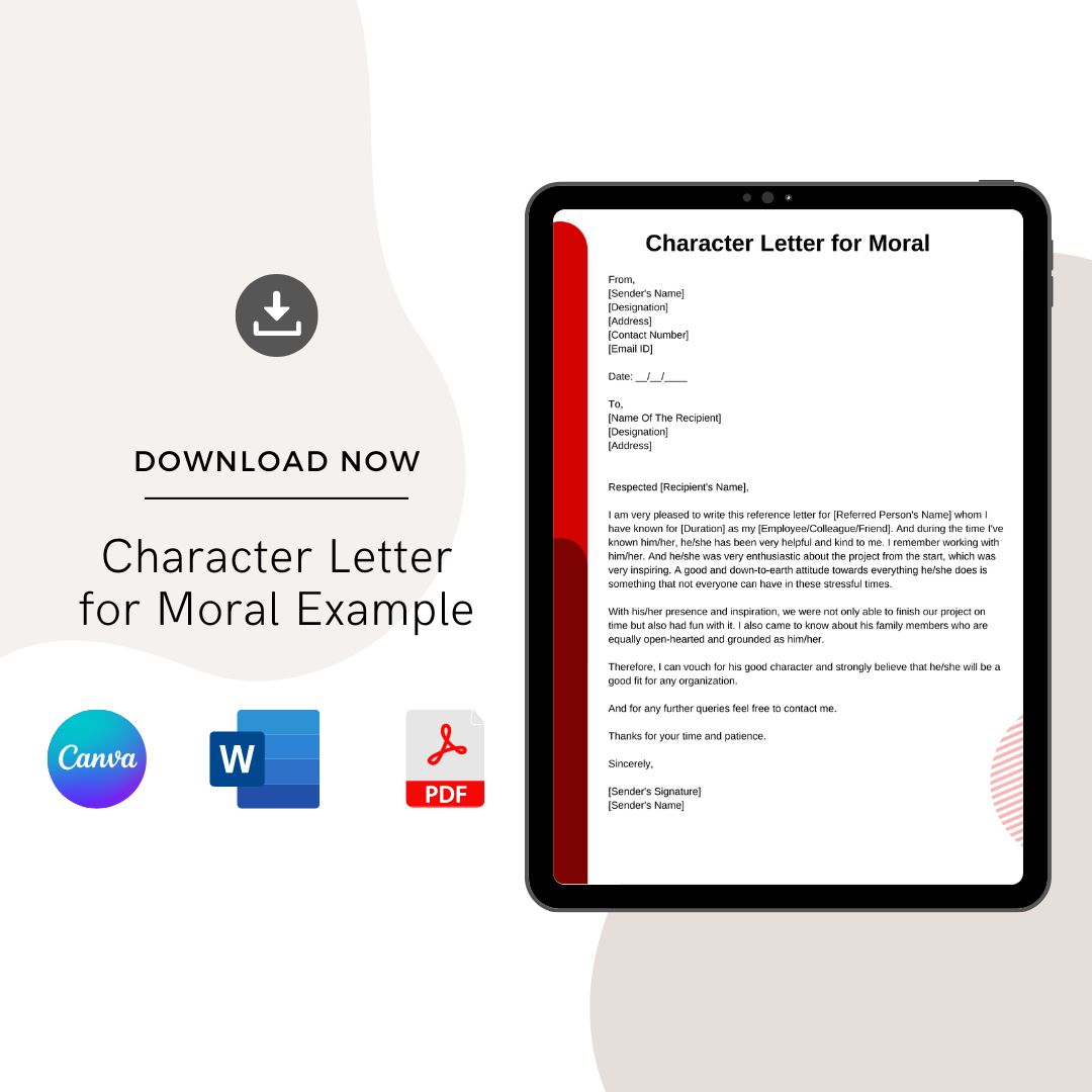 Character Letter for Moral Example