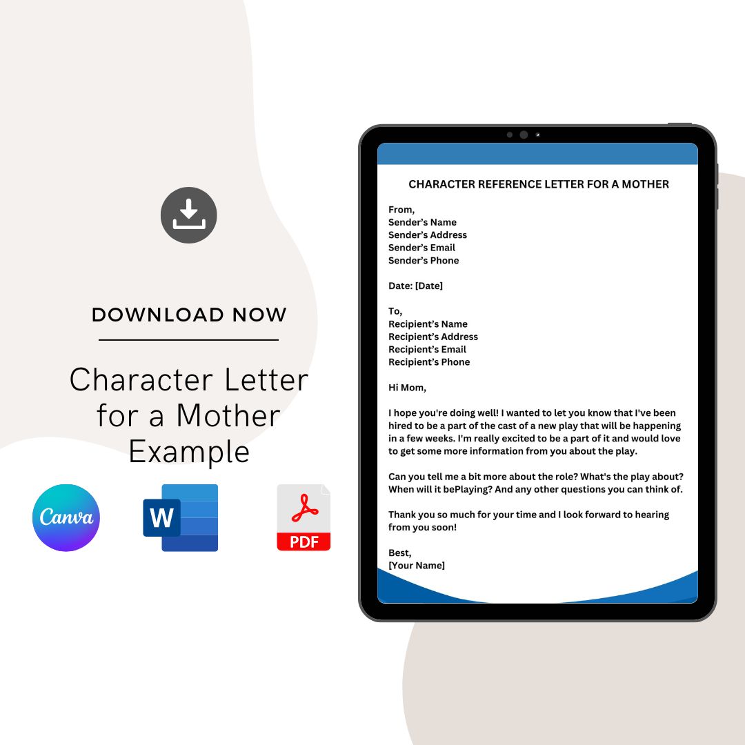 Character Letter for a Mother Example