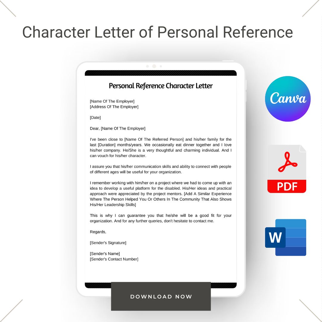 Character Letter of Personal Reference