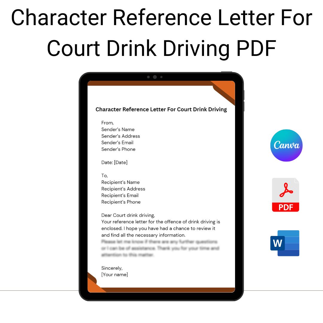 Character Reference Letter For Court Drink Driving PDF