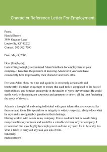 Character Reference Letter For Employment Sample