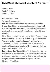 Character Reference Letter For Neighbor