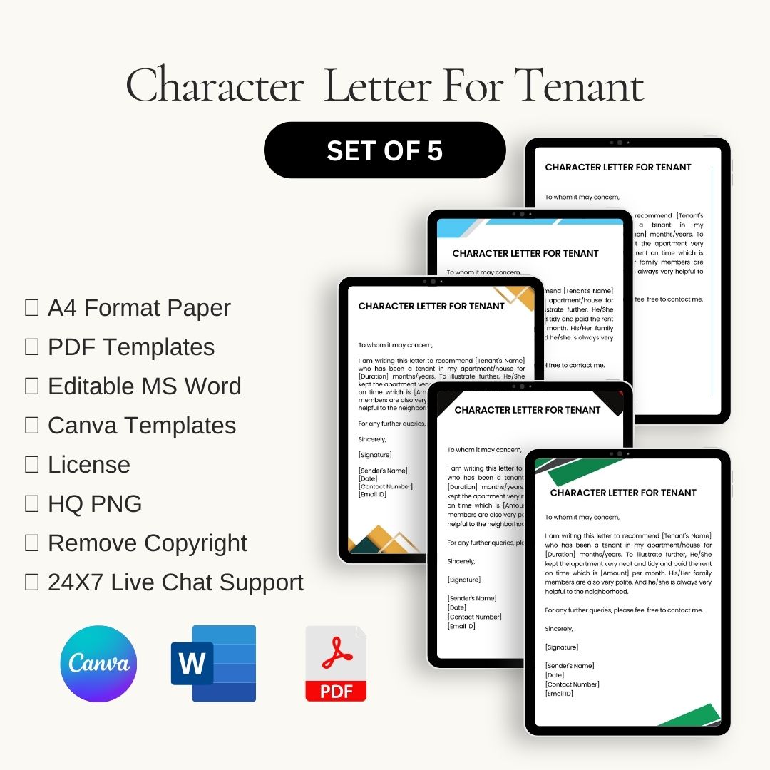 Character Reference Letter for Tenant Sample Template in Pdf & Word
