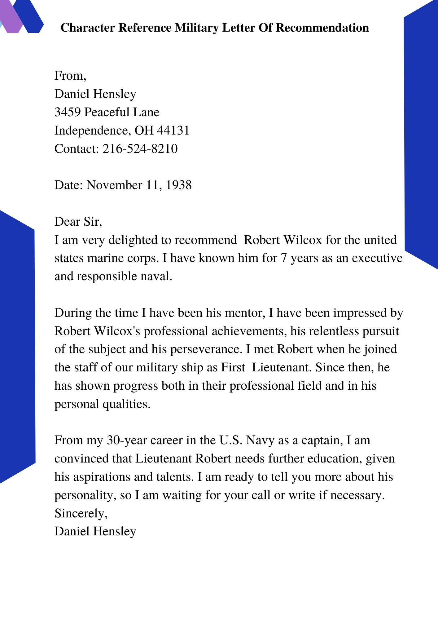 Character Reference Military Letter Of Recommendation 