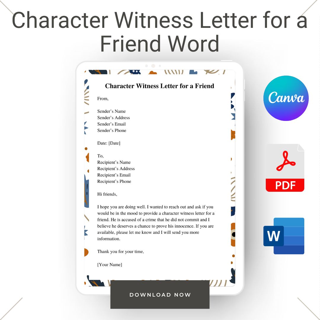 Character Witness Letter for a Friend Word